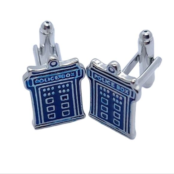 Blue Police Box Tardis Dr. Who The Doctor Who Cuff Links Whovian Gift Cufflinks - Picture 7 of 7